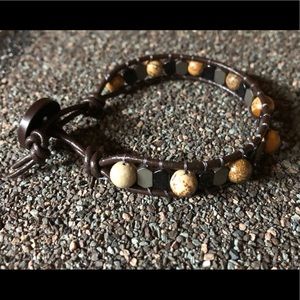 Jasper & Hematite Leather Wrap Bracelet